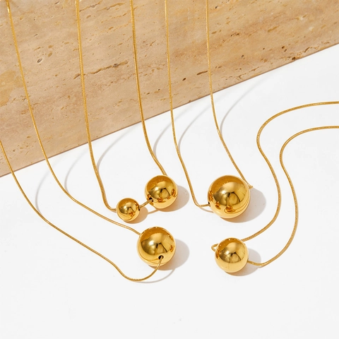 Minimalistische Kugelanhänger Halskette Edelstahl Polierte Rundperle Schlangenkette Modeschmuck Für Damen