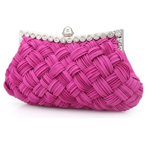 Gewebte Satin Abendtasche Mit Strass Metallrahmen Clutch Für Hochzeit Party Bankett Braut Mit Abnehmbarer Kette