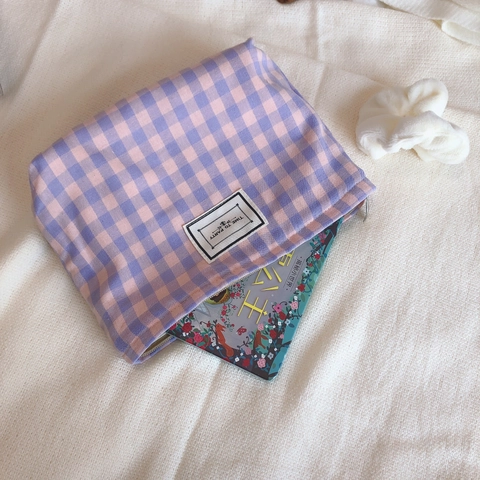 Kosmetiktasche Baumwolle Leinwand Make Up Organizer Gingham Karo Muster Reißverschluss Beutel Reise Wasch Handtasche Clutch