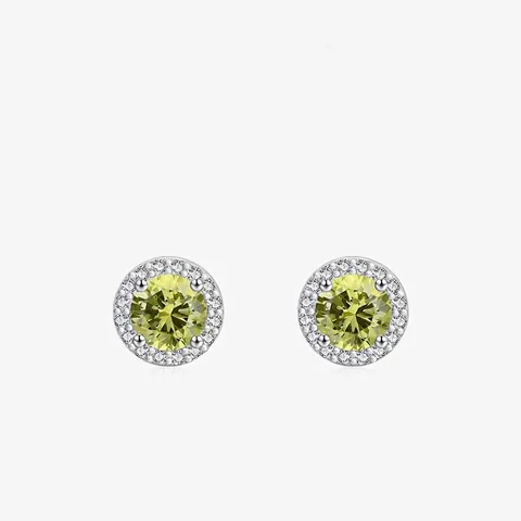 Yellow Green Round Cubic Zirconia Halo Stud Earrings 925 Sterling Silver Elegant Luxury Niche Jewelry For Women