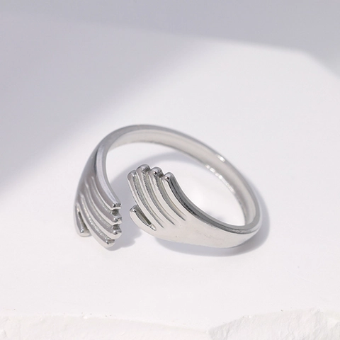 Umarmende Hände Ring Edelstahl Verstellbar Offen Minimalistischer Modeschmuck Romantisches Geschenk Damen Herren
