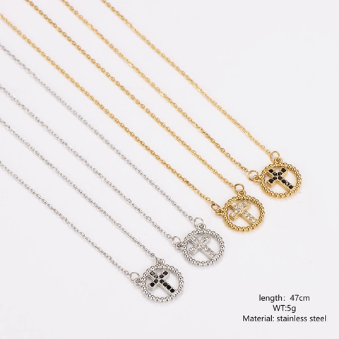 Kruis Hanger Ketting Hol Rond 304 Roestvrij Staal 18K Verguld Strass Religieus Sierlijk Sleutelbeen Ketting Sieraden