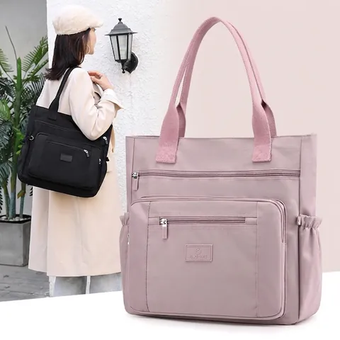 Borsa A Spalla Donna Grande Capacità Tote In Nylon Impermeabile Con Tasche Multiple A Zip Borsa A Mano Casual