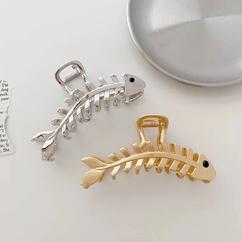 Pinza Para El Cabello De Metal Con Forma De Espina De Pescado Grande Aleación Antideslizante Pinza De Tiburón Elegante