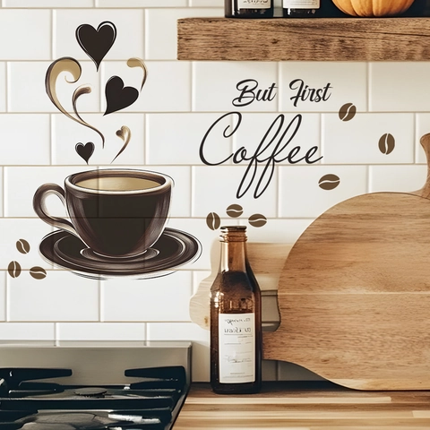 Adesivo Da Parete Tazza Di Caffè PVC But First Coffee Citazione Decorazione Cucina Caffè Moderno Minimalista