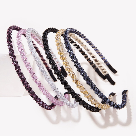 Rhinestone Crystal Beaded Headband Handmade Elegant Narrow Hair Hoop For Women Girls Simple Korean Style