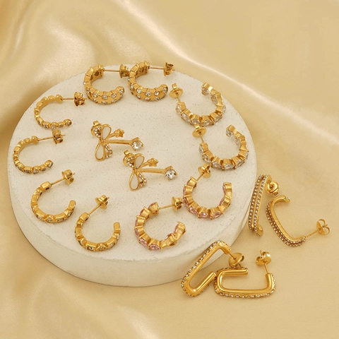 Dames Roestvrijstalen Oorbellen 18K Verguld Zirkoon Inleg Geometrisch Hart Strik Slang Ontwerp Mode Sieraden Luxe Stijl