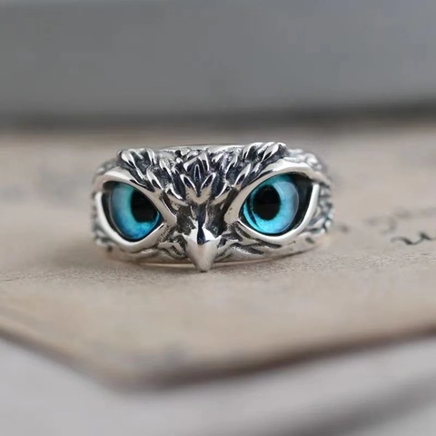Retro Owl Ring Alloy Vintage Animal Shape Colorful Rhinestone Eyes Punk Gothic Jewelry For Men Women Fashion Accessory