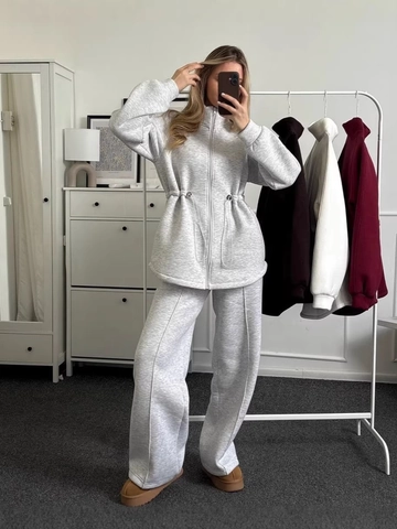 Abbigliamento Da Casa Donna Misto Cotone Felpa Con Zip E Coulisse E Pantaloni Larghi Casual Sportivo
