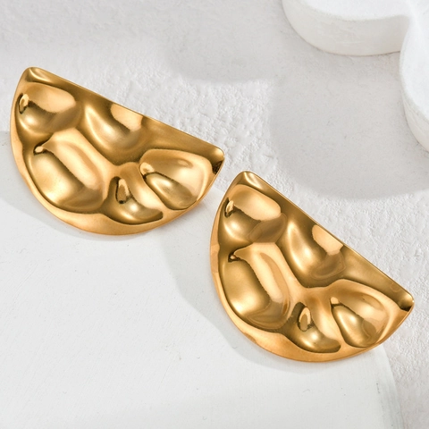 Vintage Stainless Steel Geometric Textured Earrings Rings For Women Gold Plated Relief Floral Fashion Jewelry Accessories