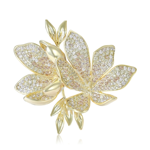 Elegante Spilla A Fiore Per Donna Rame Micro Pavè Zirconia Cubica Sfumato Floreale Corsage Accessorio Vestito Completo