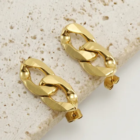 Geometrische Grove Schakelketting Oorbellen 18K Verguld Titanium Staal In elkaar Grijpende Dubbele Ring Minimalistisch Dames