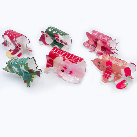 Christmas Hair Claw Clips Acrylic Santa Reindeer Snowman Gingerbread Man Shark Hairpins For Women Holiday Party Cute