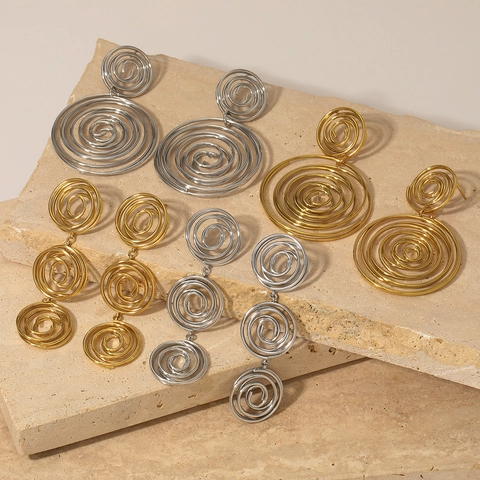 Stainless Steel Spiral Swirl Round Geometric Dangle Drop Earrings For Women Personalized Minimalist Fashionable Jewelry