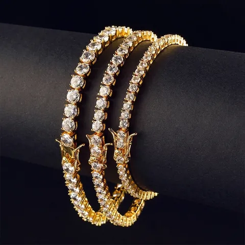 Pulsera de Tenis Hip Hop de una Sola Fila con Circonia Cobre Bañado en Oro Plata Oro Rosa para Joyería Unisex