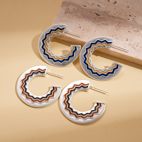 Minimalistische C-Form Creolen Mit Bunter Emaille Wellentextur Silver Earring Post Kupfer Schmuck Für Damen