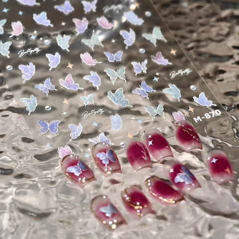 Adesivi Per Unghie Farfalla Olografica Glitter Laser Stampa A Caldo Decalcomanie Autoadesive Per Decorazione Manicure Donna M-870