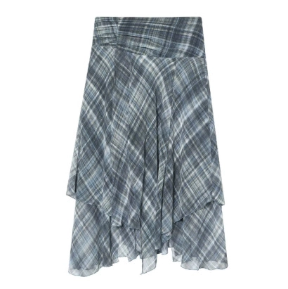 Gonna Midi A Quadri Da Donna Artificial Pearl Chiffon Orlo Asimmetrico A Strati Vita Alta Streetwear Moda Elegante Gonne