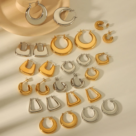 Pendientes De Aro Gruesos Acero Inoxidable Chapado En Oro De 18K INS Minimalista Círculo Geométrico Joyería Para Mujeres Elegante