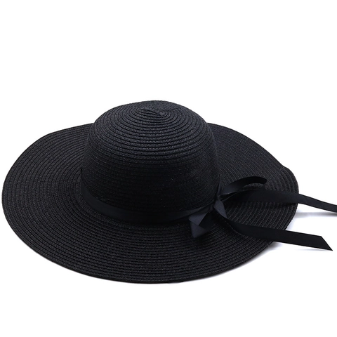 Wide Brim Straw Sun Hat Foldable Beach Vacation Bow Decor Round Top Women Summer Fashion Breathable Elegant