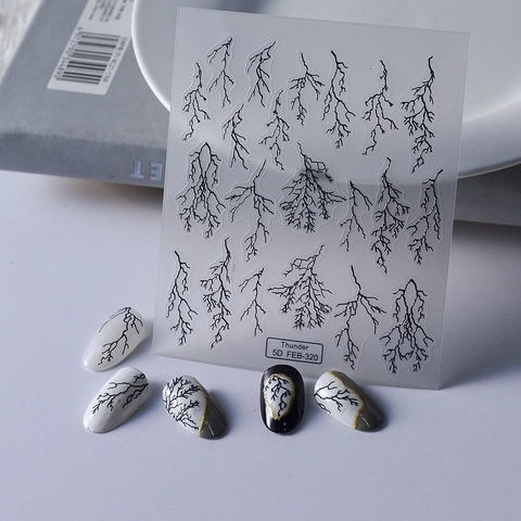 Autocollants Nail Art 5D Relief Motifs Tonnerre Noirs Auto-Adhésifs Décalcomanies Manucure DIY Pour Femmes
