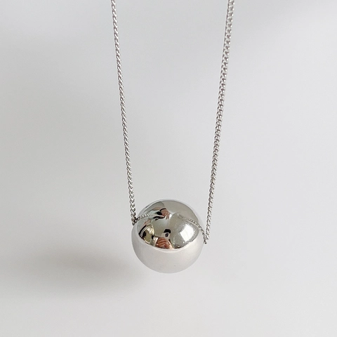 Kugel Anhänger Halskette 925 Sterling Silber Spiegel Poliert Geometrisch Minimalistischer Schmuck