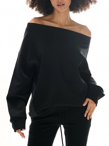 Women Off Shoulder Sweatshirt And Wide Leg Pants Cotton Blend Long Sleeve Solid Color Casual Lounge Wear