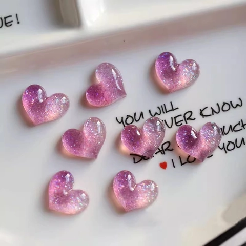Gradient Glitter Heart Resin Charms Flatback Cabochons DIY Craft Hair Accessories Phone Case Decor Kawaii Craft Making