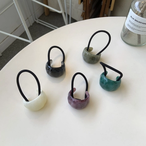 Resin Marble Pattern Hair Ties Korean Style Elegant High Elastic Hair Bands For Women Girls Jelly Color Sweet Hair Accessories