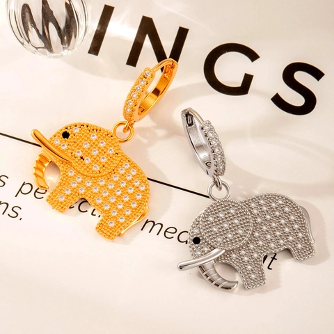 Elefanten Anhänger Creolen Kupfer Zirkon Pave Tierform Modeschmuck Für Damen