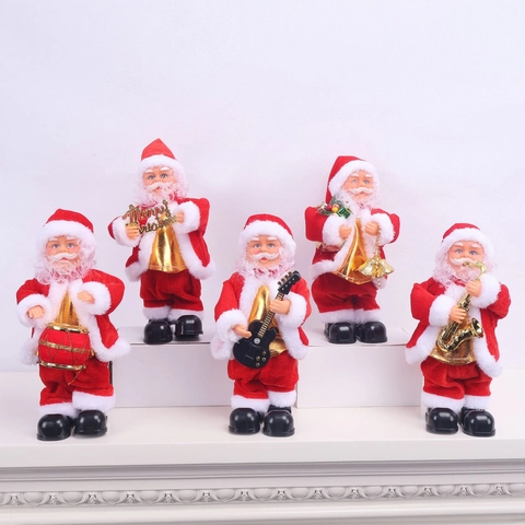 Electric Musical Santa Claus Doll Playing Guitar Saxophone Drums Christmas Ornament With Music For Holiday Party Home Decor Plush Plastic Festive Toy