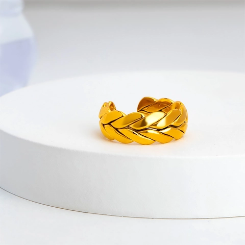 Edelstahl Weizenähre Offener Ring Verstellbar Gevlochten Textur Minimalistischer Schmuck Für Herren Damen Vergoldet