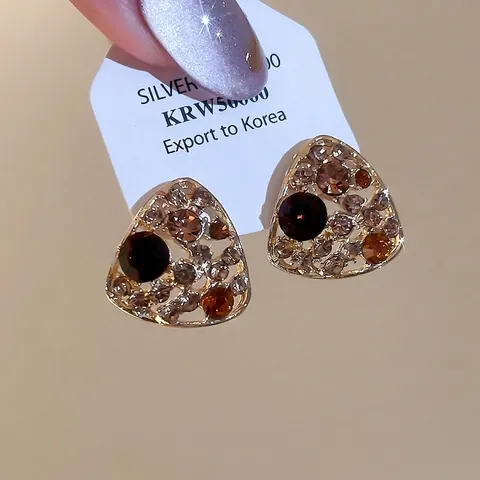 Pendientes De Botón Triangulares Huecos Vintage Con Diamantes De Imitación Y Silver Earring Post Joyería Geométrica