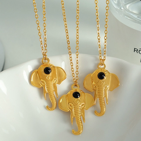 Collana con Pendente a Forma di Elefante in Acciaio Inossidabile Placcato Oro per Donna Gioielli Retrò Minimalista Catena a Osso