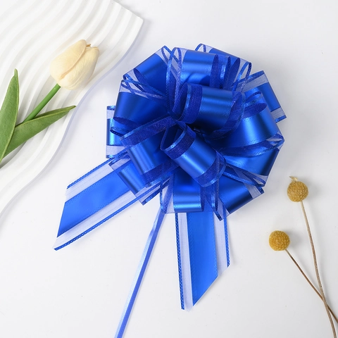 Large Snow Gauze Pull Bows Matte Metallic Ball Flower Ribbon For Gift Wrapping Wedding Christmas Decoration