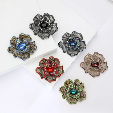 Spilla A Fiore Vintage Da Donna Lega Strass Petalo Cavo Retro Floreale Elegante Accessorio Di Gioielleria