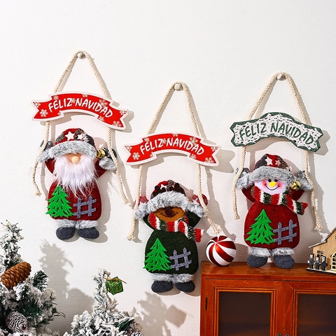 Weihnachtshänger Weihnachtsmann Schneemann Rentier Puppe Stoff Feliz Navidad Banner Baumschmuck Heimparty Feiertag