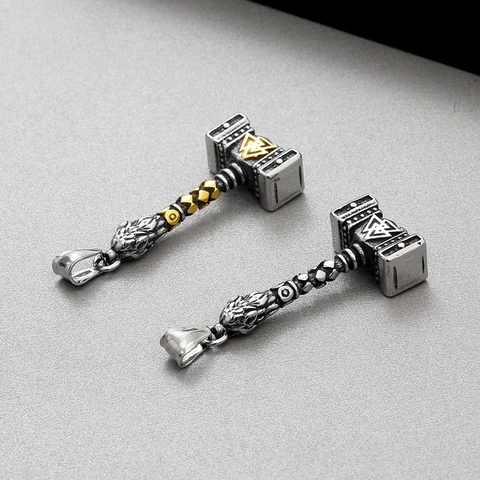 Thor's Hammer Mjölnir Pendant Necklace Stainless Steel Viking Nordic Mythology Valknut Wolf Head Punk Jewelry For Men