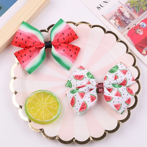 Mollette Per Capelli Fiocco Anguria Nastro Grosgrain Stampa Frutta Clip A Coccodrillo Accessori Per Capelli Per Ragazze Bambini