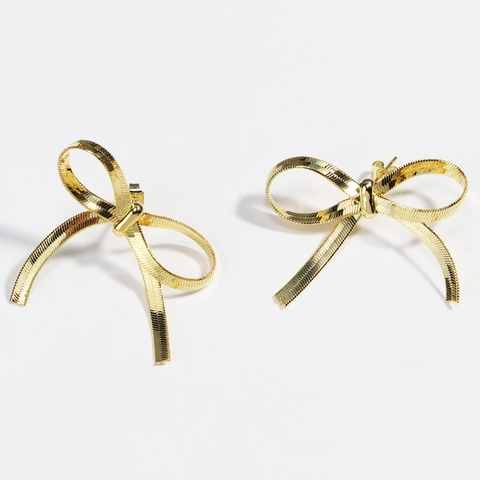 Textured Bow Knot Stud Earrings Chic Metallic Jewelry With 925 Sterling Silver Earring Post For Women Copper Gold Silver