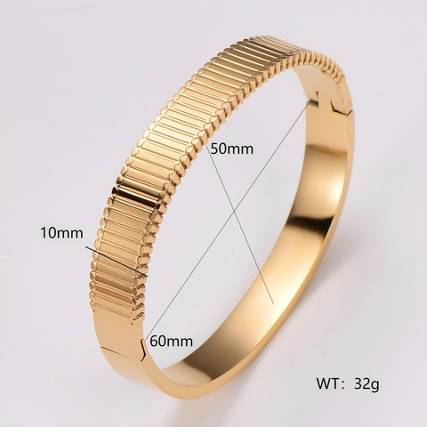 Goud Vergulde 304 Roestvrijstalen Armband Verticale Gestreept Textuur Open Manchet Mode Sieraden Voor Dames