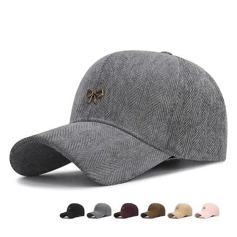 Casquette De Baseball Pour Femmes Avec Nœud En Métal Motif À Chevrons Style Coréen Élégant Rétro Chic Réglable À Toit Rigide