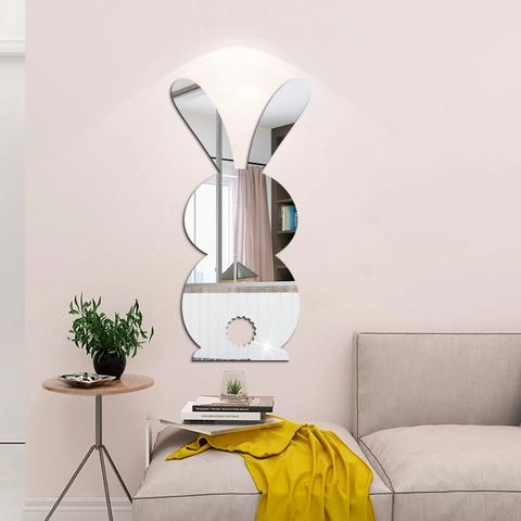Easter Bunny Acrylic Mirror Wall Sticker 3D Self Adhesive Rabbit Decal For Home Living Room Festival Decoration