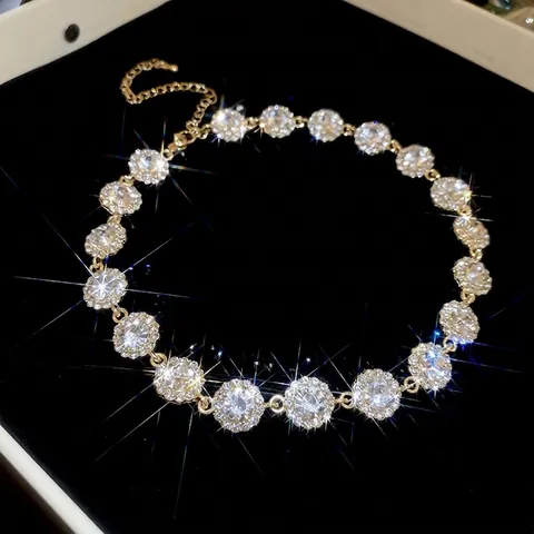 Collar De Aleación Con Cristales Para Mujer Elegante Redondo Cuadrado Geométrico Gargantilla Estilo Lujo Francés Cadena