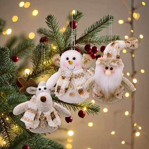 Gestrickte Plüsch Weihnachtsanhänger Weihnachtsmann Schneemann Rentier Anhänger Für Feiertage Haus Party Baum Dekoration