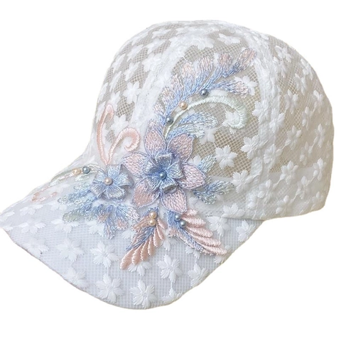 Berretto Da Baseball Donna Pizzo Ricamo Floreale Rete Traspirante Cappello Sole Perla Artificial Estate Moda Regolabile