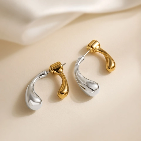 Water Drop Stud Earrings Two-Tone Gold Silver Geometric Minimalist Jewelry For Women With Stainless Steel Earring Post