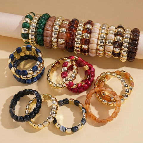 Bohemian Geometrische Quadratische Acrylperlen Armband Mit Marmor Textur Und Glänzendem Gold Überzogenen Legierungsakzenten