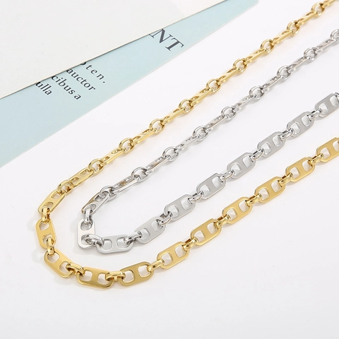 Stainless Steel Pig Nose Chain Necklace Marina Coffee Bean Link Polished Industrial Minimalist Jewelry For Men Women