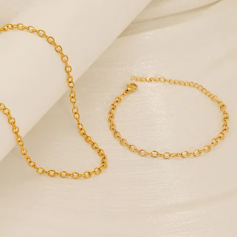 Collar Y Pulsera Minimalistas De Acero Inoxidable Bañados En Oro 18K Joyas De Moda Que No Se Decoloran Para Mujer Hombre